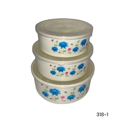 [318-1] VASIJA 3 PIEZAS CREMA FLORES 13CM 11CM 9