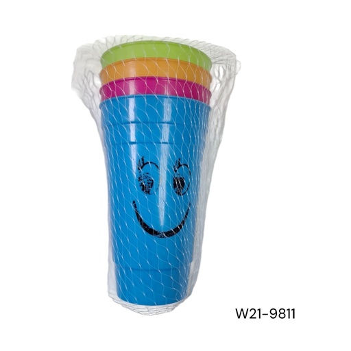 [W21-9810]  VASO SET PLASTICO X4 CARITA 16OZ